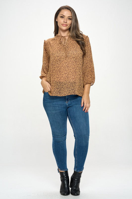 Floral Print Semi Sheer Top with Tie-4