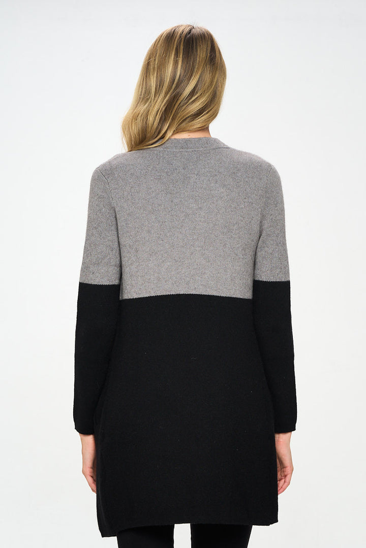 Colorblock Open Front Cardigan with Pockets-3