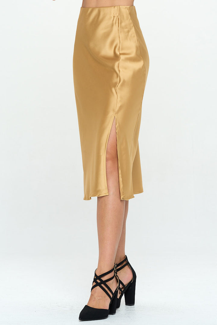 Solid Satin Midi Skirt-2