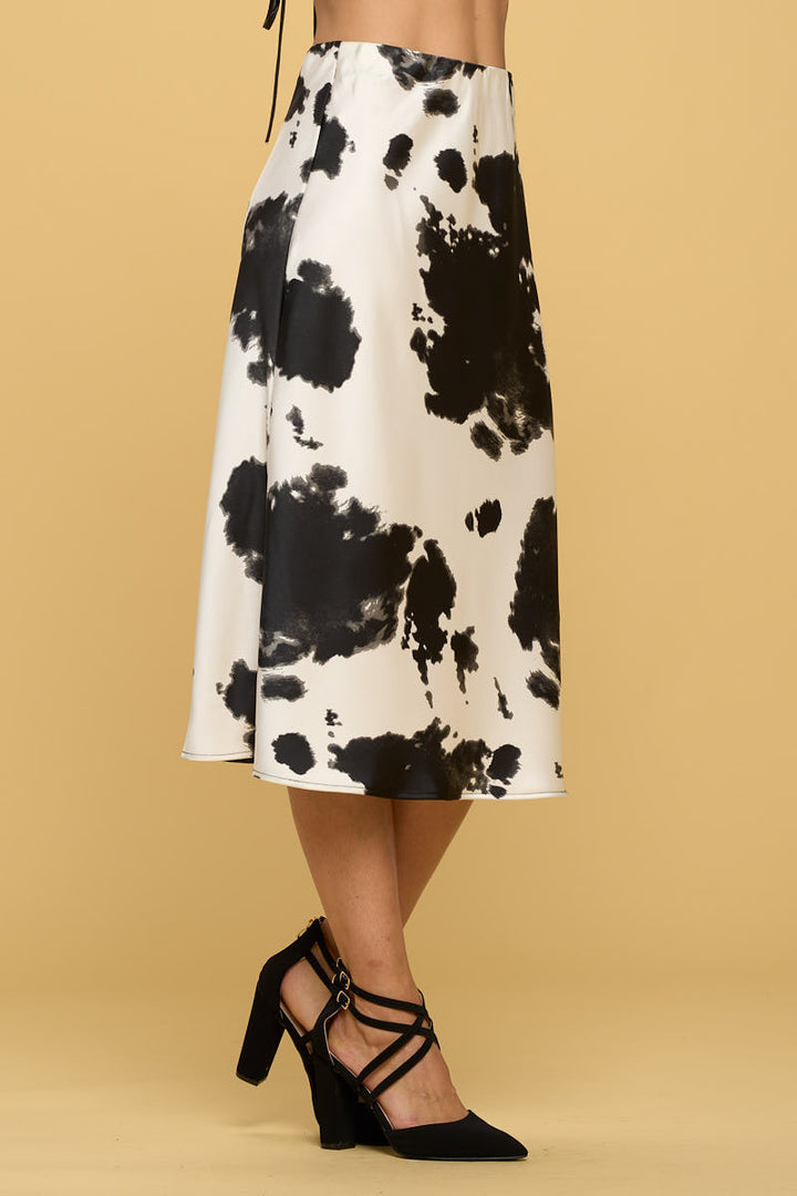 Cow Print Satin Midi Skirt-2