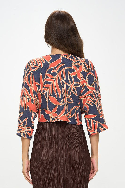 Print Mid Sleeve Top with Front Twist-3