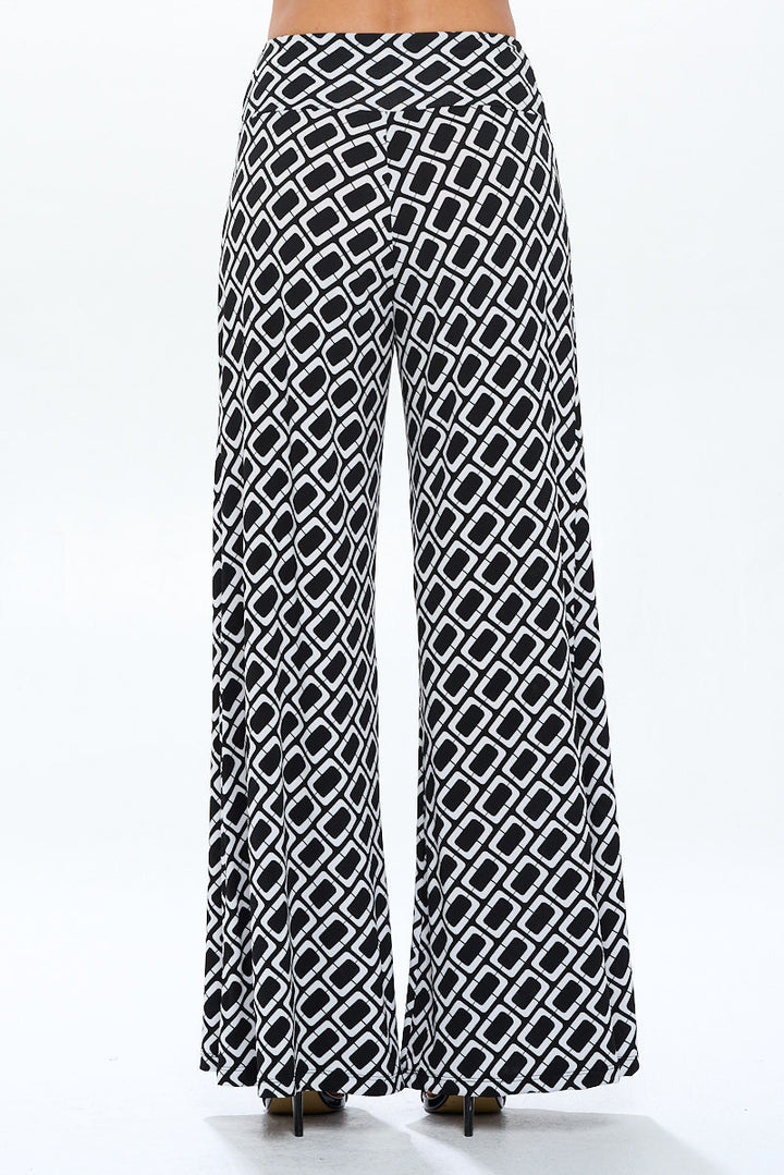 Knit Print Wide Leg Pants with Thick Waistband-3