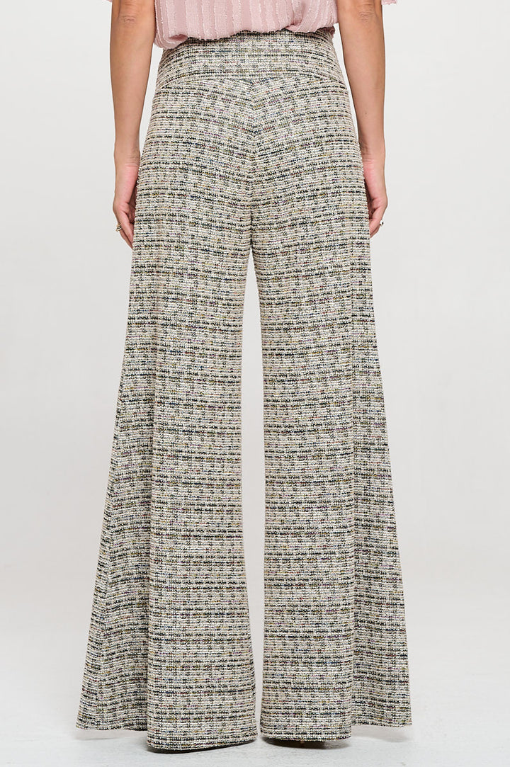 Plaid Tweed Knit with Wide Leg Pants-3