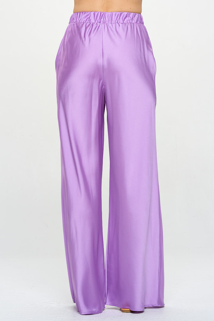 Stretch Satin Pants w/ Elastic Waist and Pockets-3