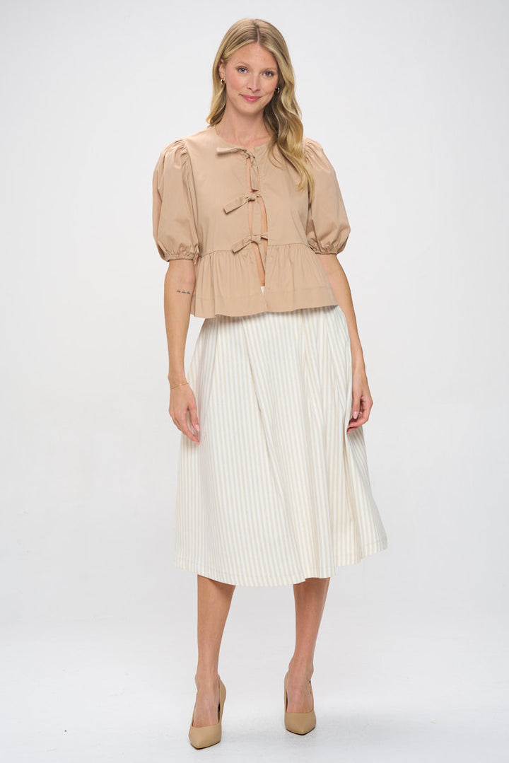 Cotton Puff Sleeve Top with Front Tie Detail-4