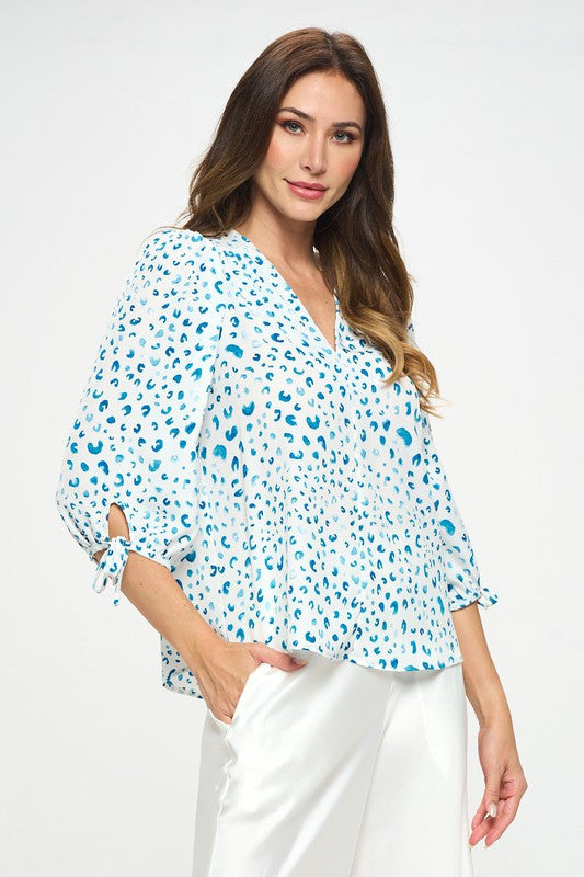 Print Top with Self Tie Sleeves-2