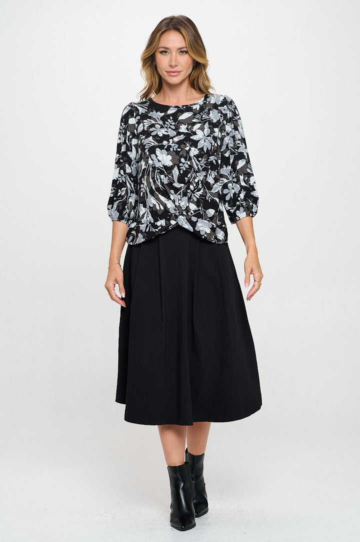 Floral Print 3/4 Sleeve Top with Front Twist-4