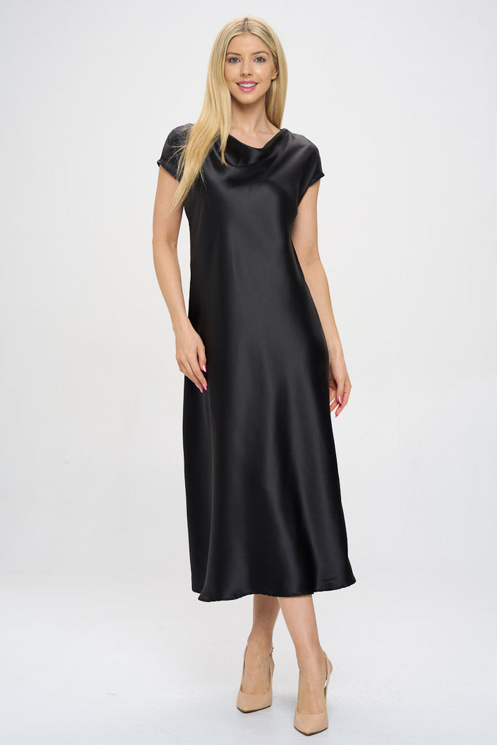 Solid Satin Cowl Neck Maxi Dress-2