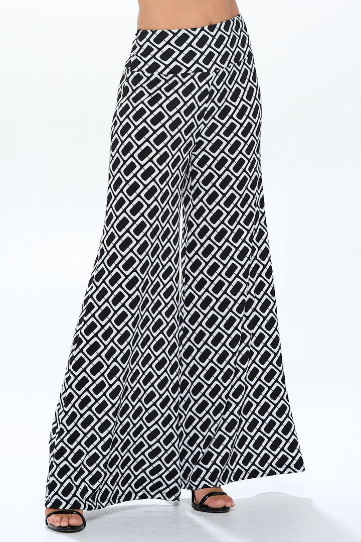 Knit Print Wide Leg Pants with Thick Waistband-1