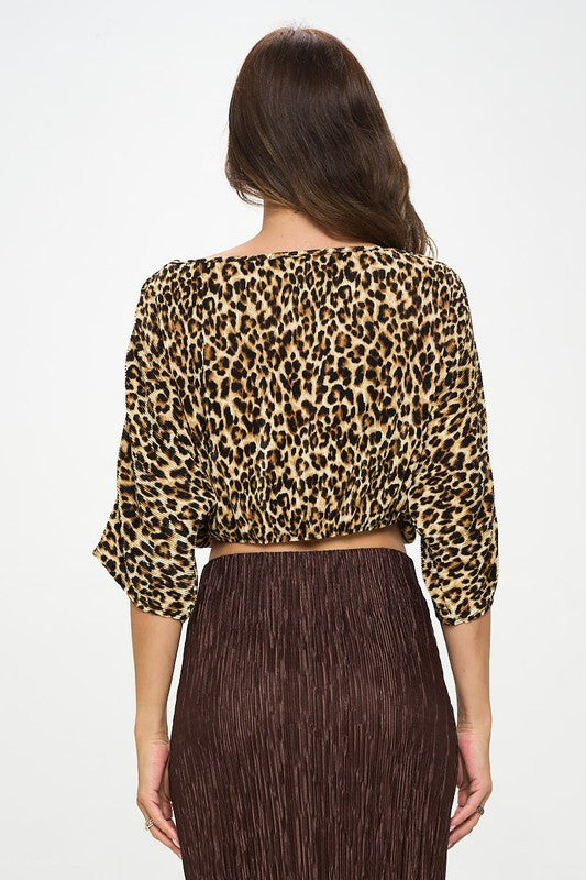 Animal Print Plisse Scoop Neck Crop Top-3