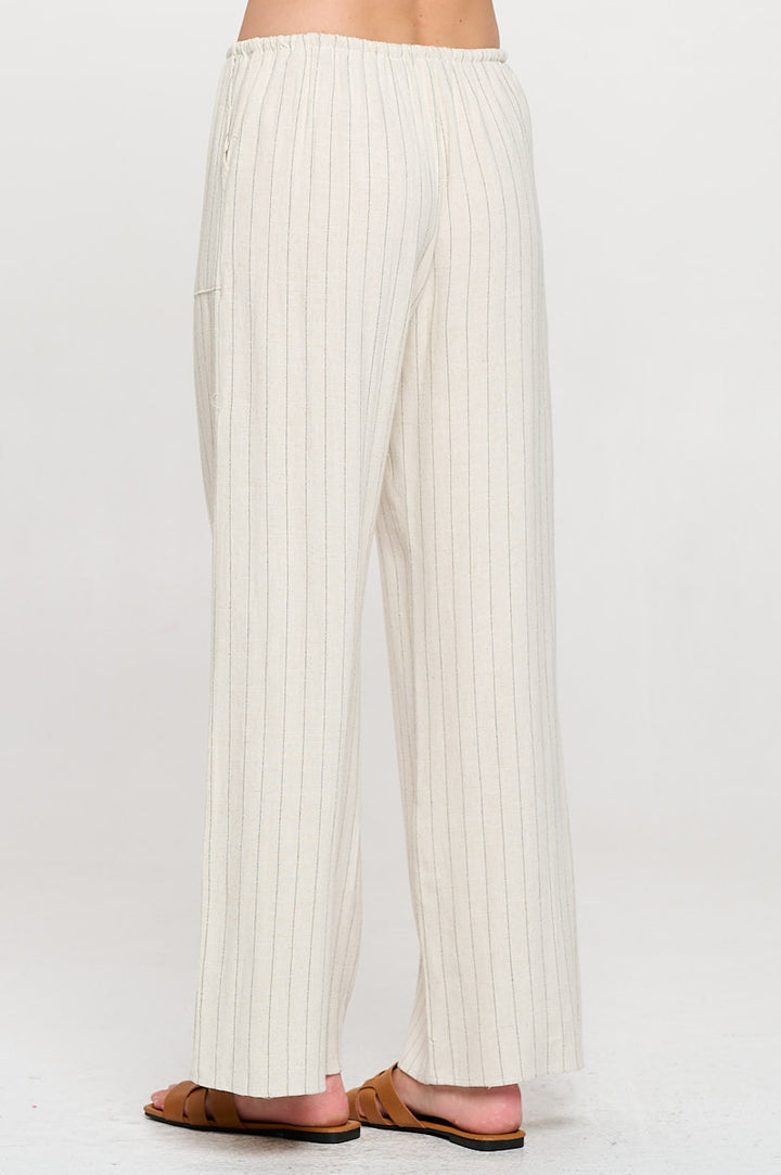 Linen Striped Adjustable Straight Leg Pants with Pockets-2