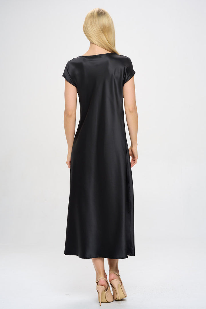 Solid Satin Cowl Neck Maxi Dress-4