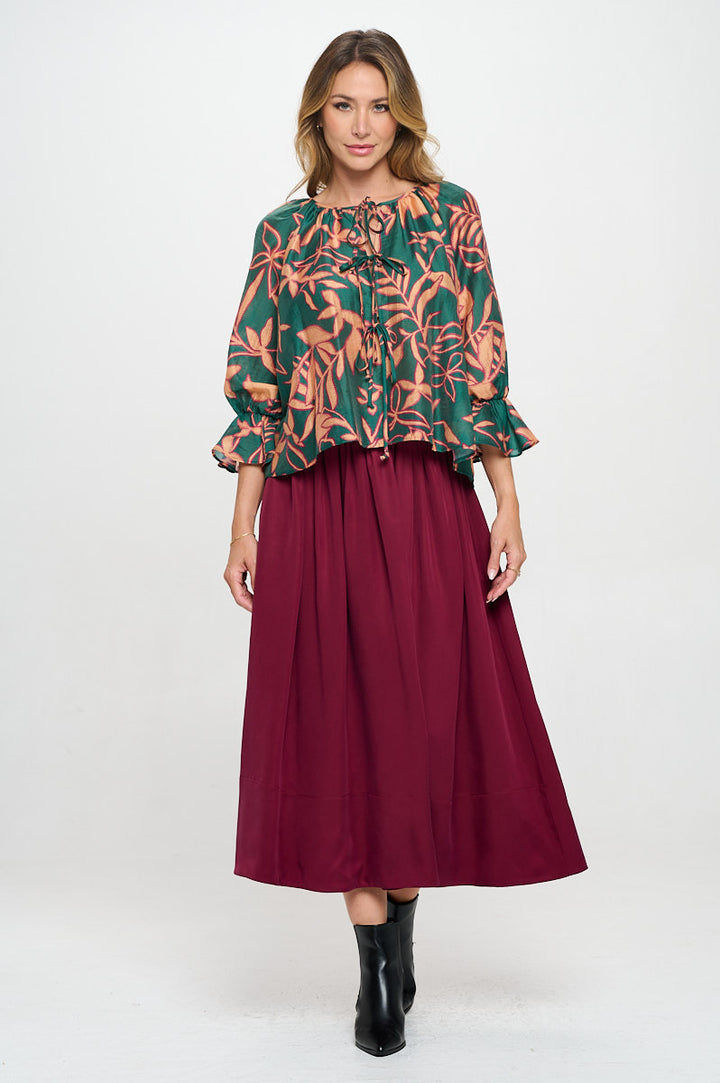 Print Round neck Top with Front Tie Detail.-4