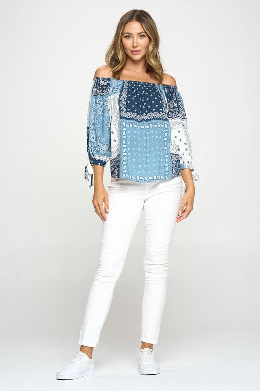 BANDANA PRINT OFF THE SHOULDER TOP-4