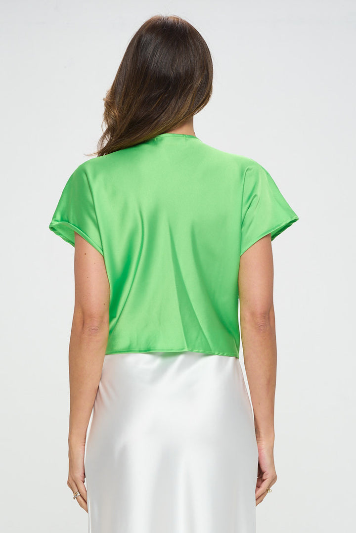 Satin Short Sleeve Top with Front Twist-2