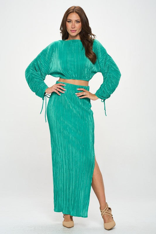 Plisse Crop Top with Adjustable Sleeve and Tie-4