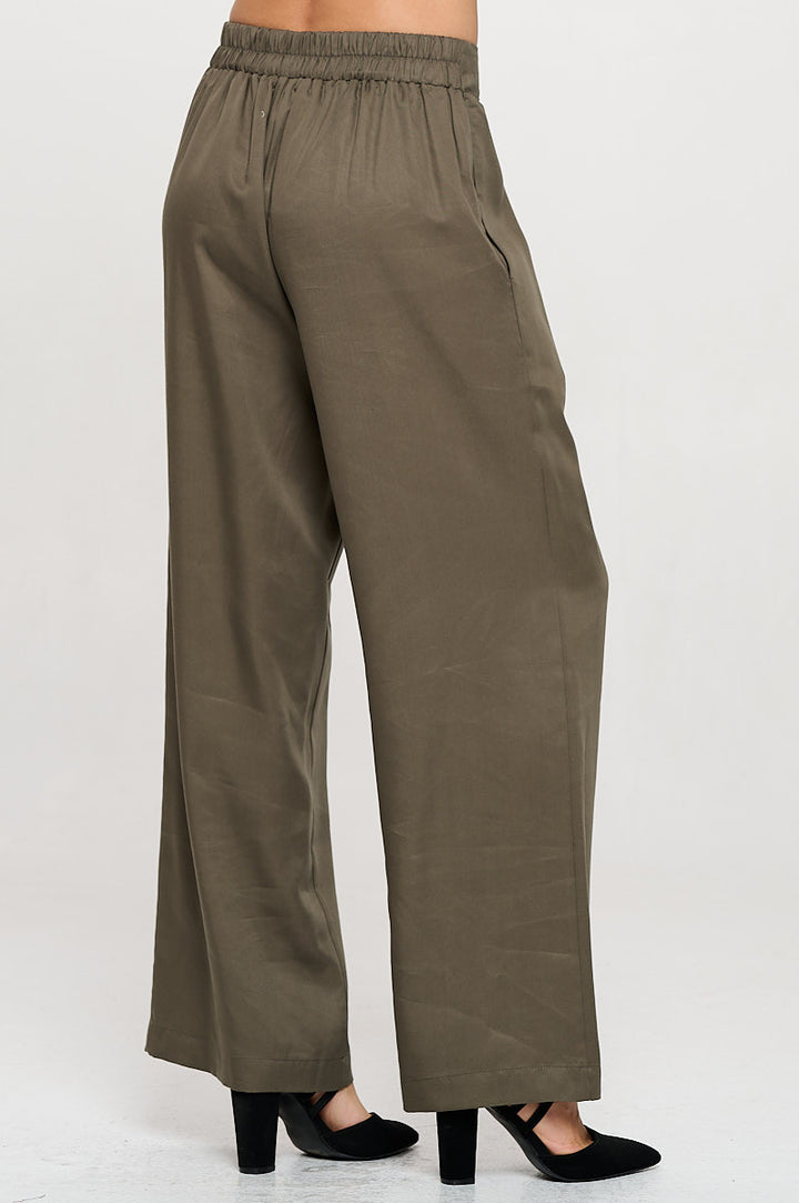 Tencel Solid Straight Leg Pants with Pockets-1