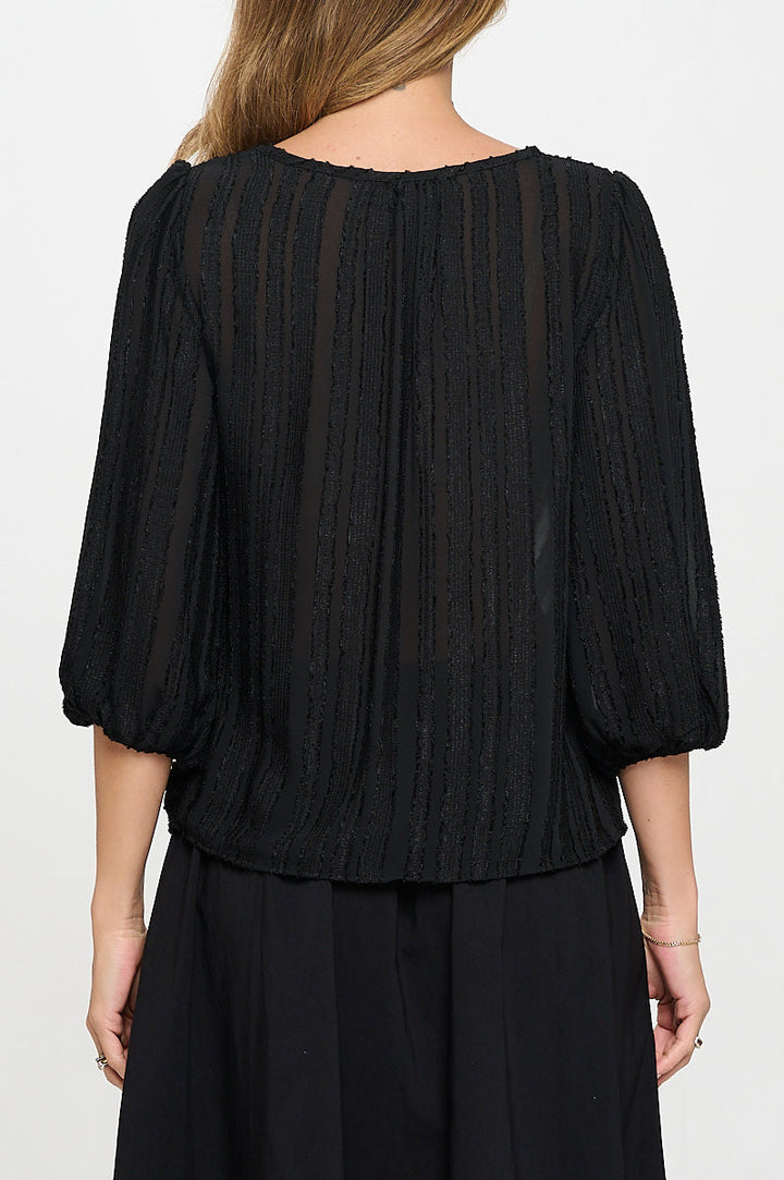 Textured Sheer 3/4 Sleeve Top with Front Twist-3
