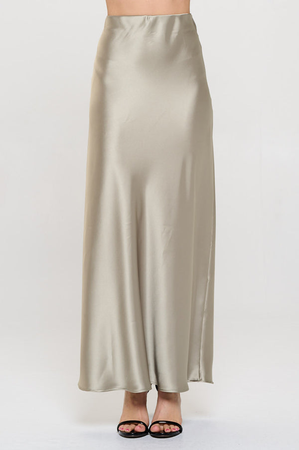 Solid Silky Satin Maxi Skirt-0