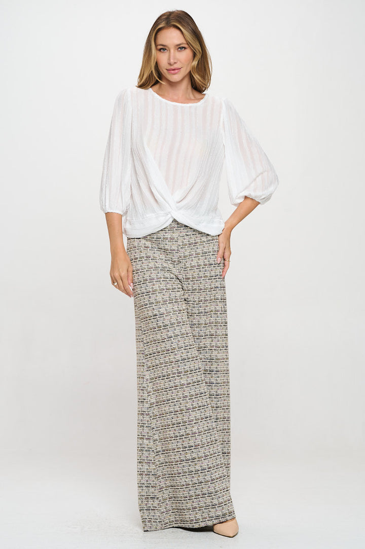 Textured Sheer 3/4 Sleeve Top with Front Twist-4