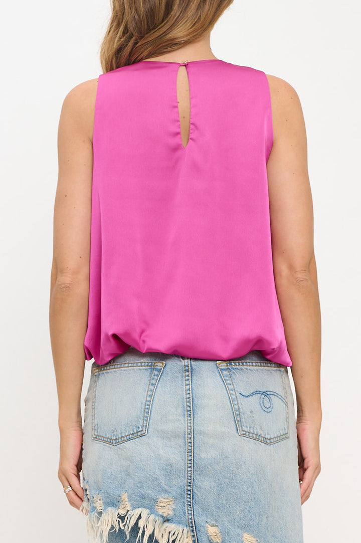Satin Sleeveless Top with Bubble Hem and Back Keyhole-3