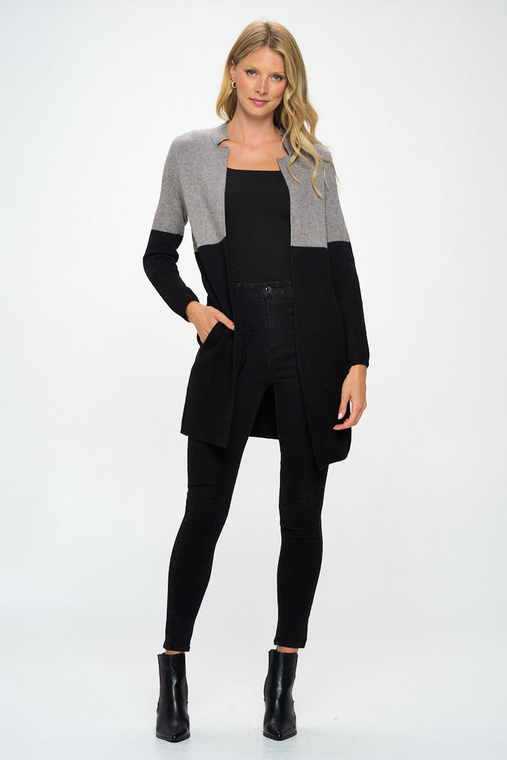 Colorblock Open Front Cardigan with Pockets-4