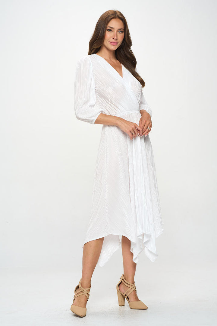 Plisse V neck Dress with Asymmetrical Hem-3