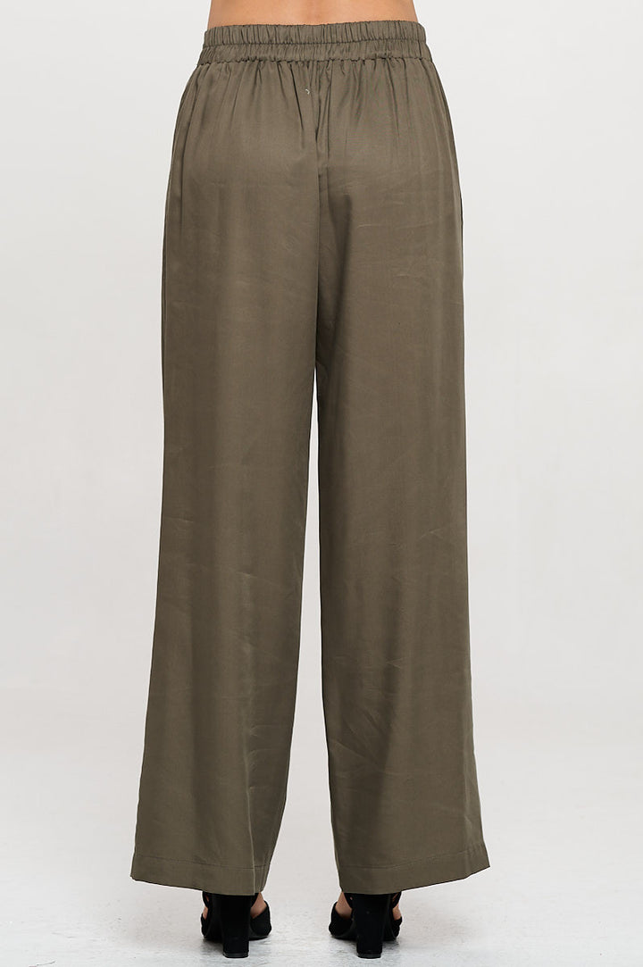 Tencel Solid Straight Leg Pants with Pockets-3