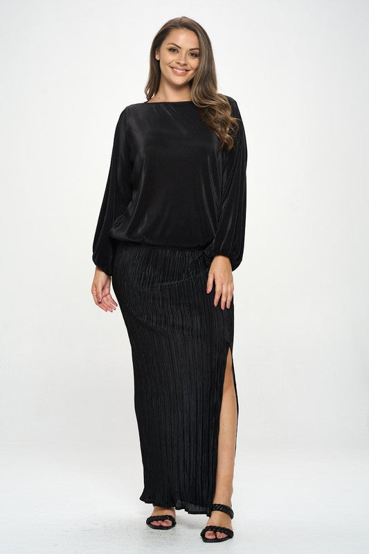 Plisse Solid Round neck Top with 3/4 Sleeve-4