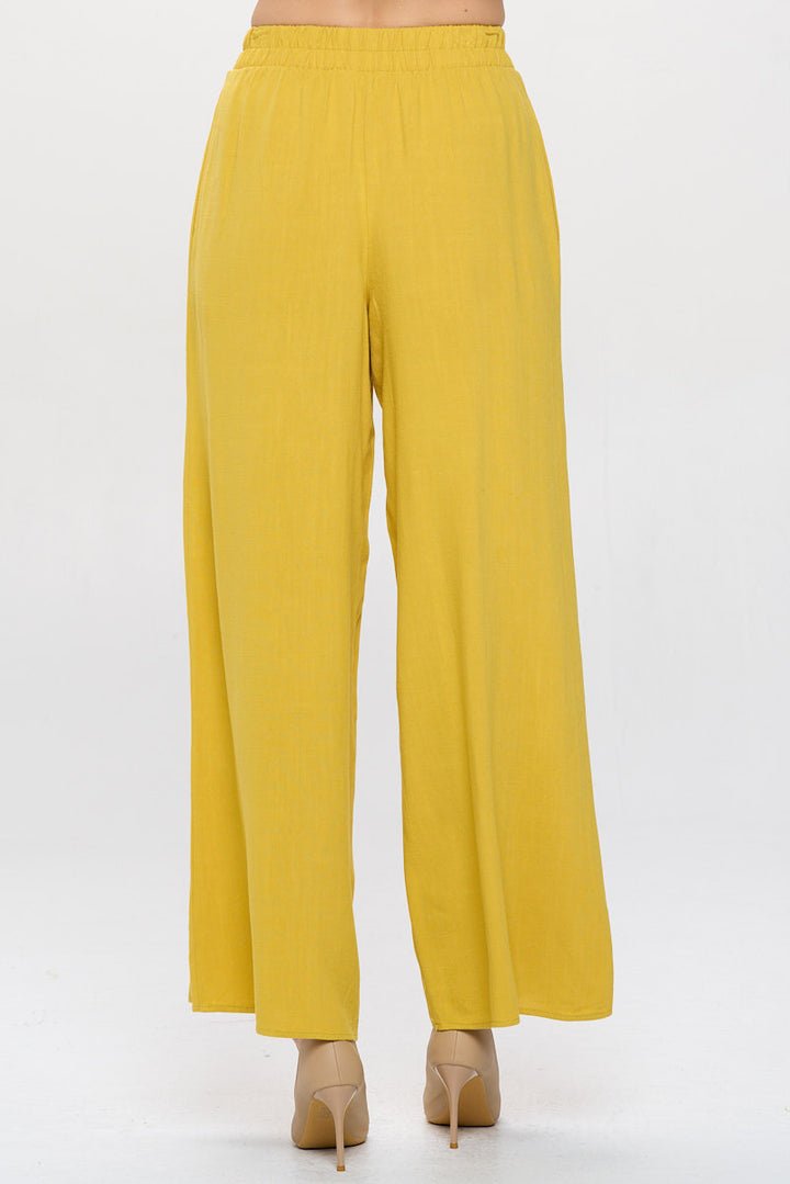 Solid Linen Wide Leg Pants with Pockets-3