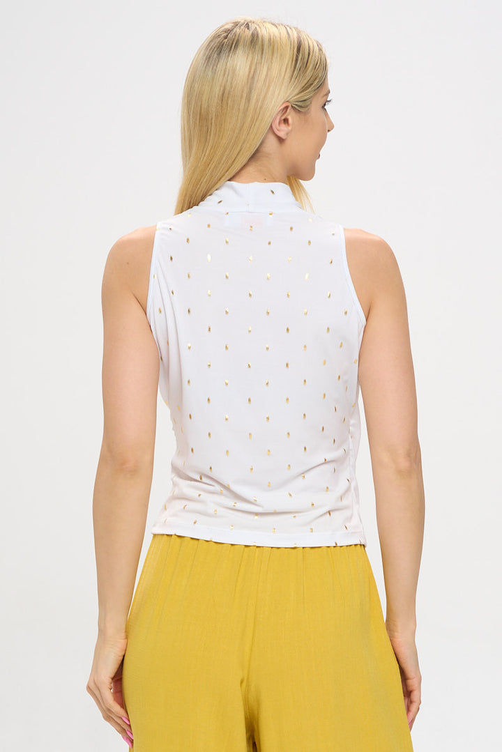 Gold Dot Knit Surplice V neck Sleeveless Top-3
