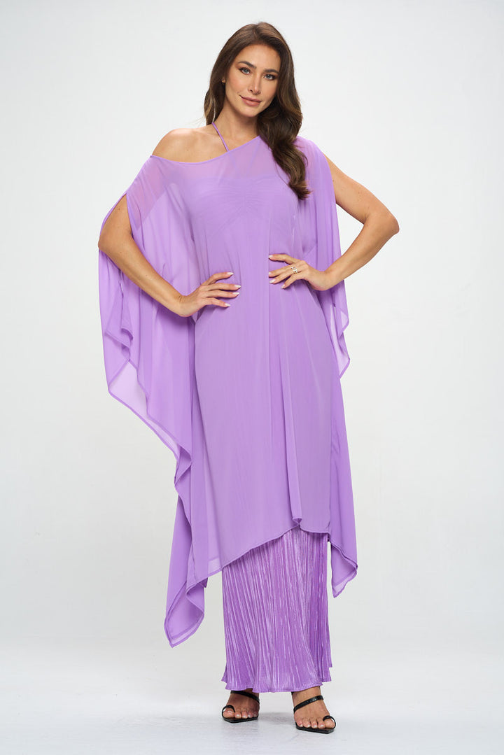 Sheer Crepe Chiffon Draped Tunic Dress-3