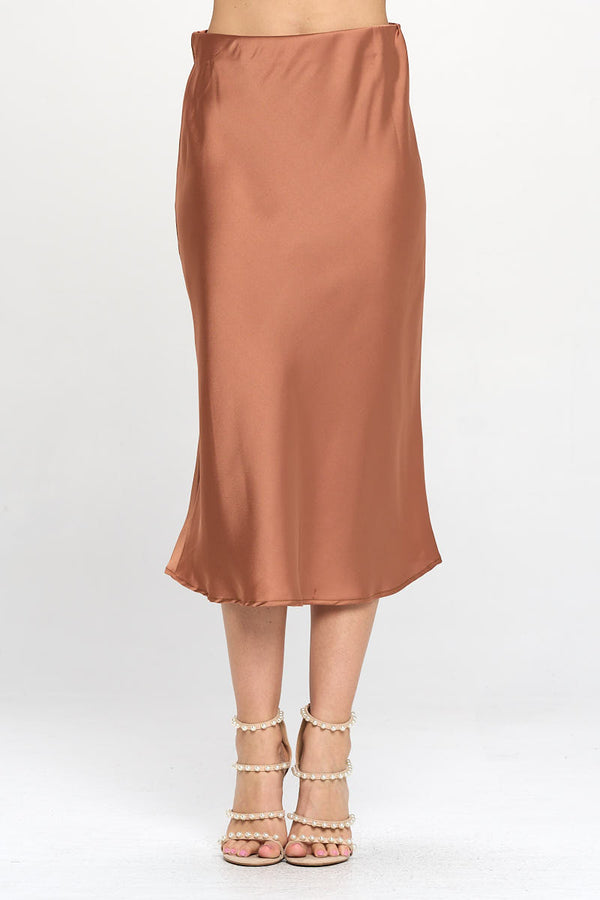 Solid Satin Midi Skirt-0