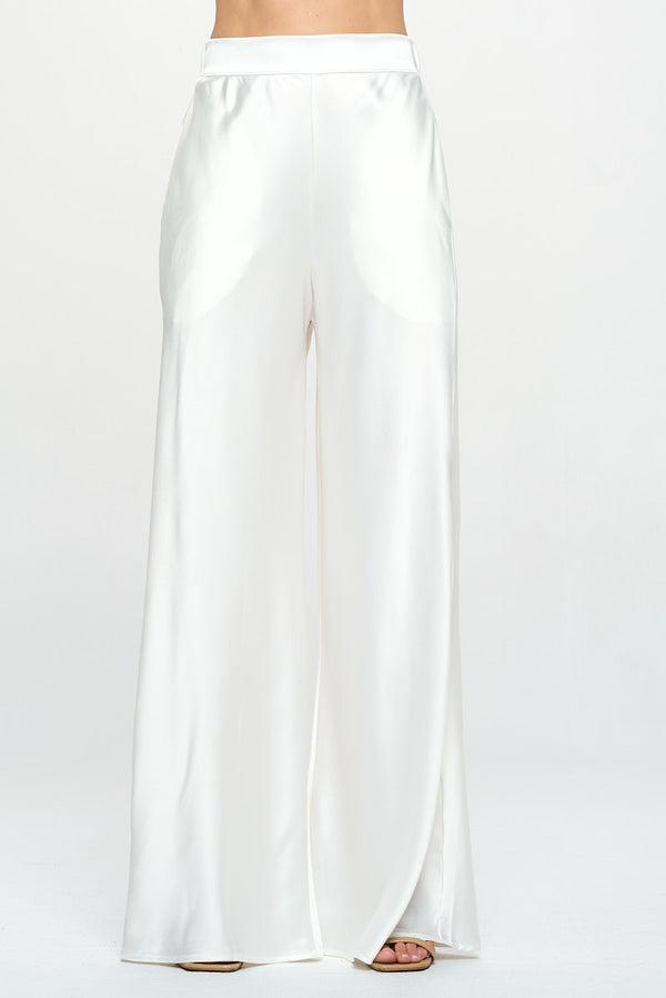Stretch Satin Pants w/ Elastic Waist and Pockets-0