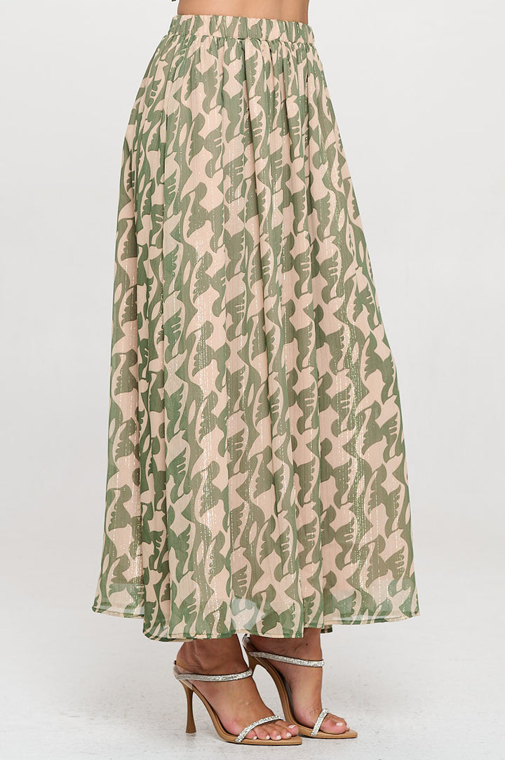 Print Sheer Maxi Skirt with Lining and Elastic Waist-2