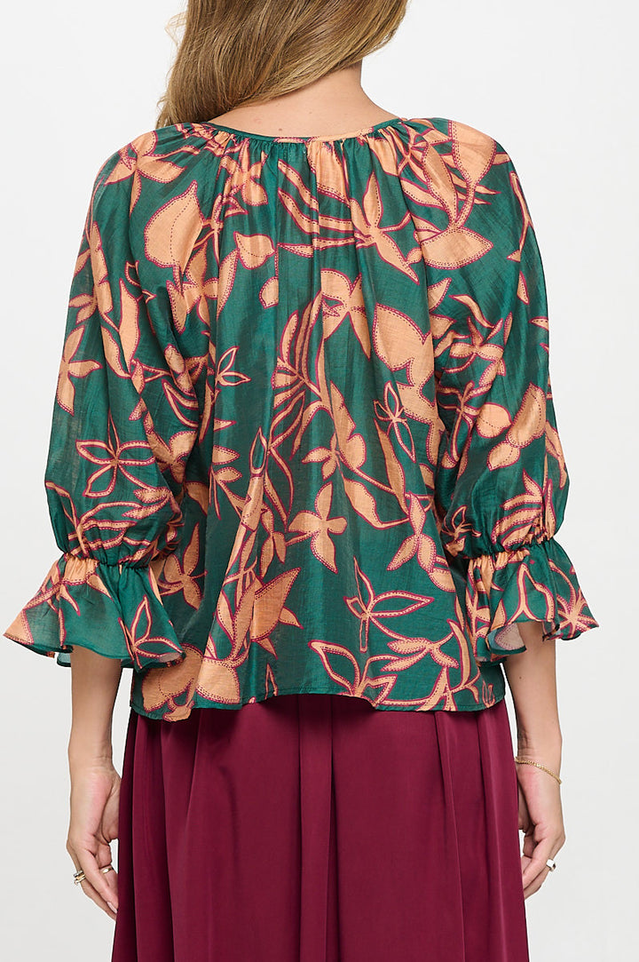 Print Round neck Top with Front Tie Detail.-3