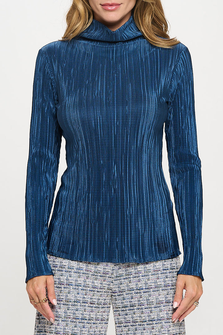 Plisse Long Sleeve Mock Neck Top-2
