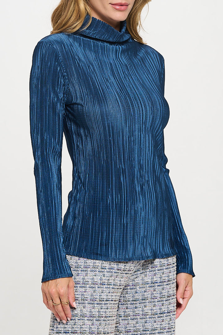 Plisse Long Sleeve Mock Neck Top-3