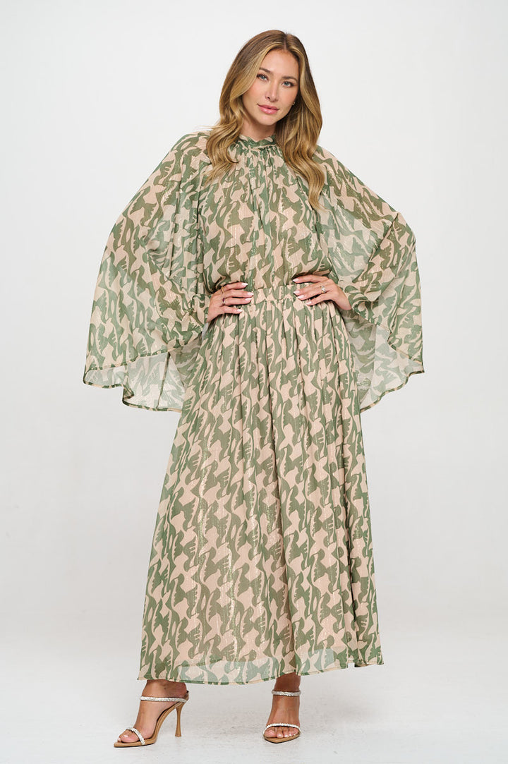 Print Sheer Maxi Skirt with Lining and Elastic Waist-4