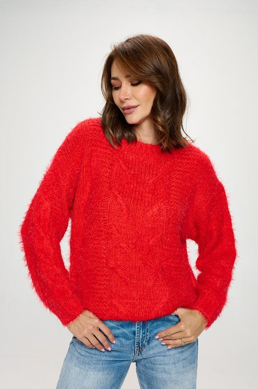 Roundneck Cozy Knit Braid Detail Sweater-1