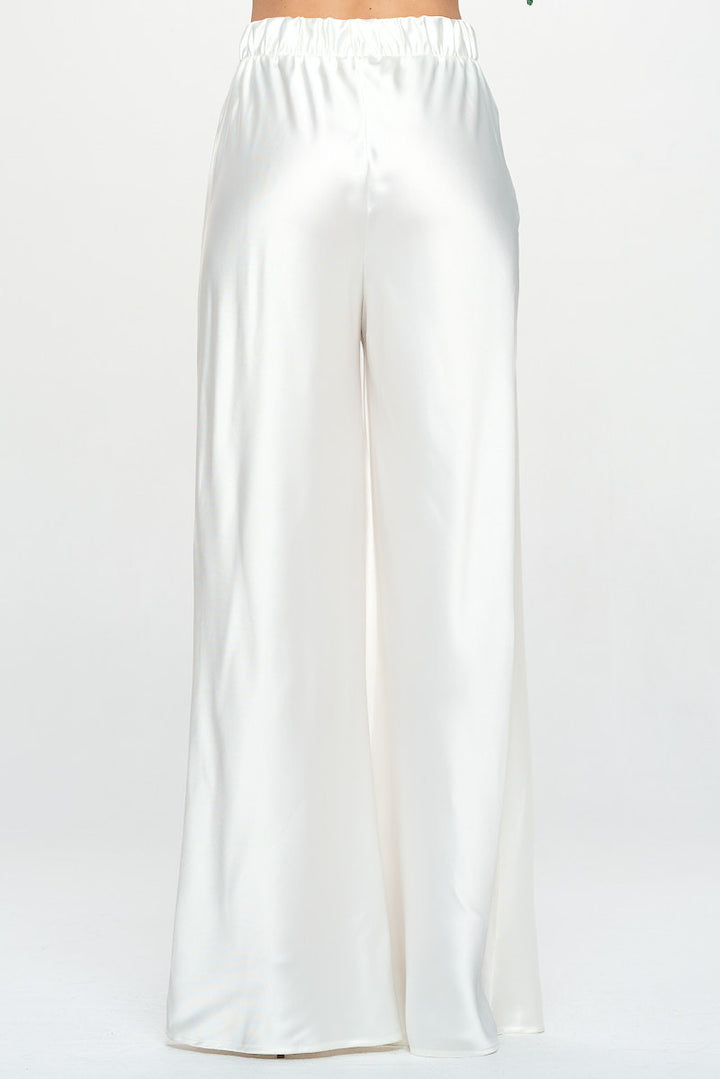 Stretch Satin Pants w/ Elastic Waist and Pockets-3
