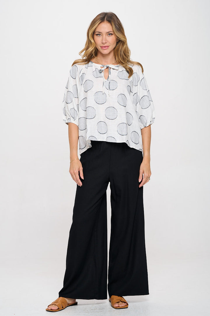 Polka Dot 3/4 Sleeve Top with Tie Sleeve-4