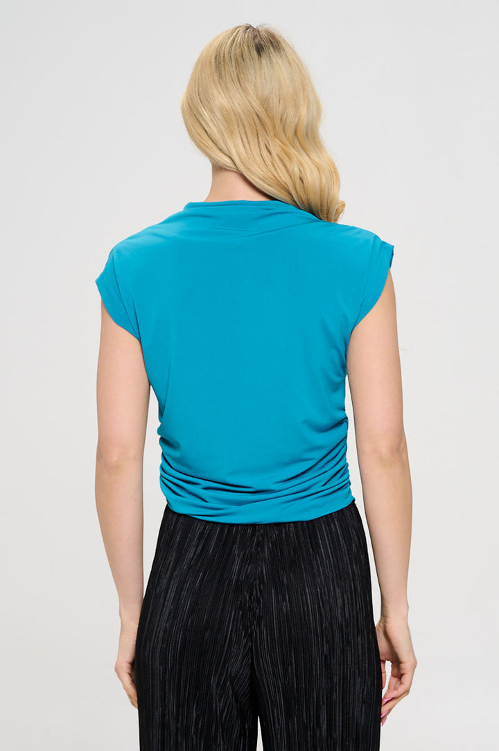 Mock neck Short Sleeve Ruched Crop Top-3