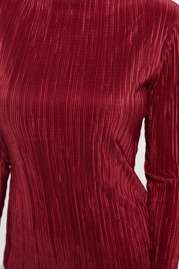 Plisse Long Sleeve Mock Neck Top-1