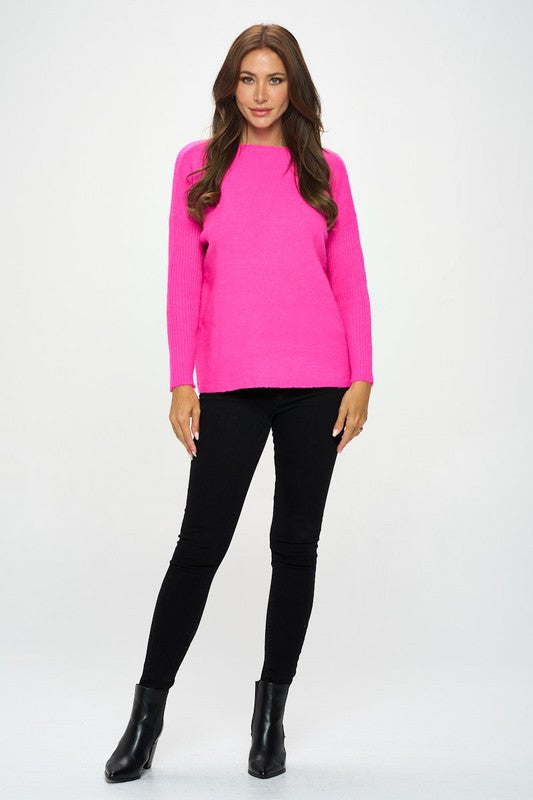 Fuschia Long Sleeve Knit Tunic Sweater-4