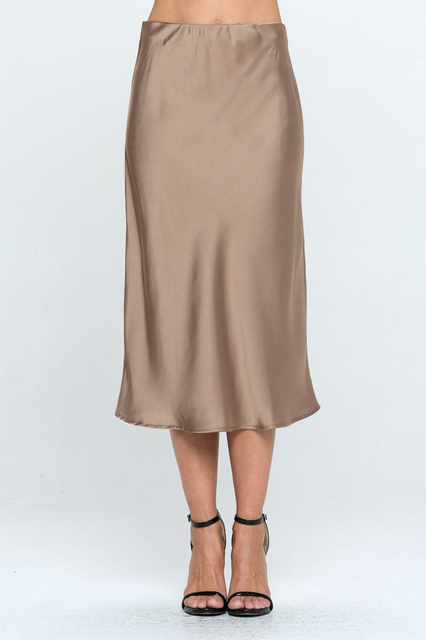 Solid Stretch Satin Midi Skirt-0