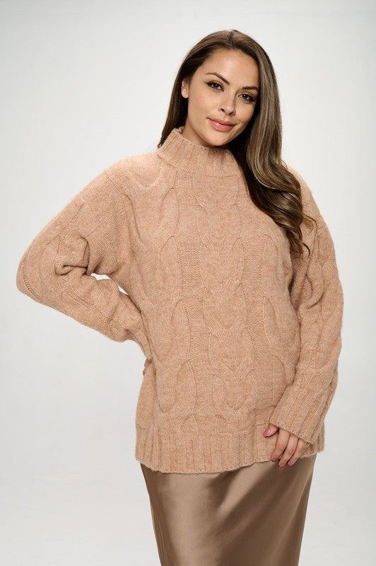 Turtleneck Long Sleeve Sweater with Braid Detail-0