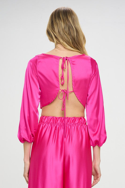 Stretch Satin Crop Top with Open Back-3