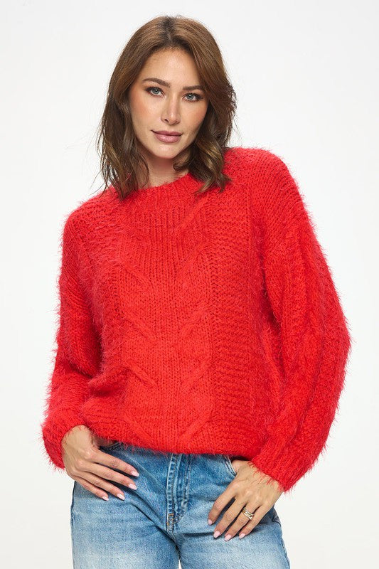 Roundneck Cozy Knit Braid Detail Sweater-0