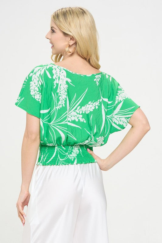 Floral Print Flowy Short Sleeve Top with Smock Bottom-3